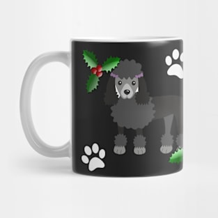 Christmas Black Poodle Dog Gifts, on Blue Mug